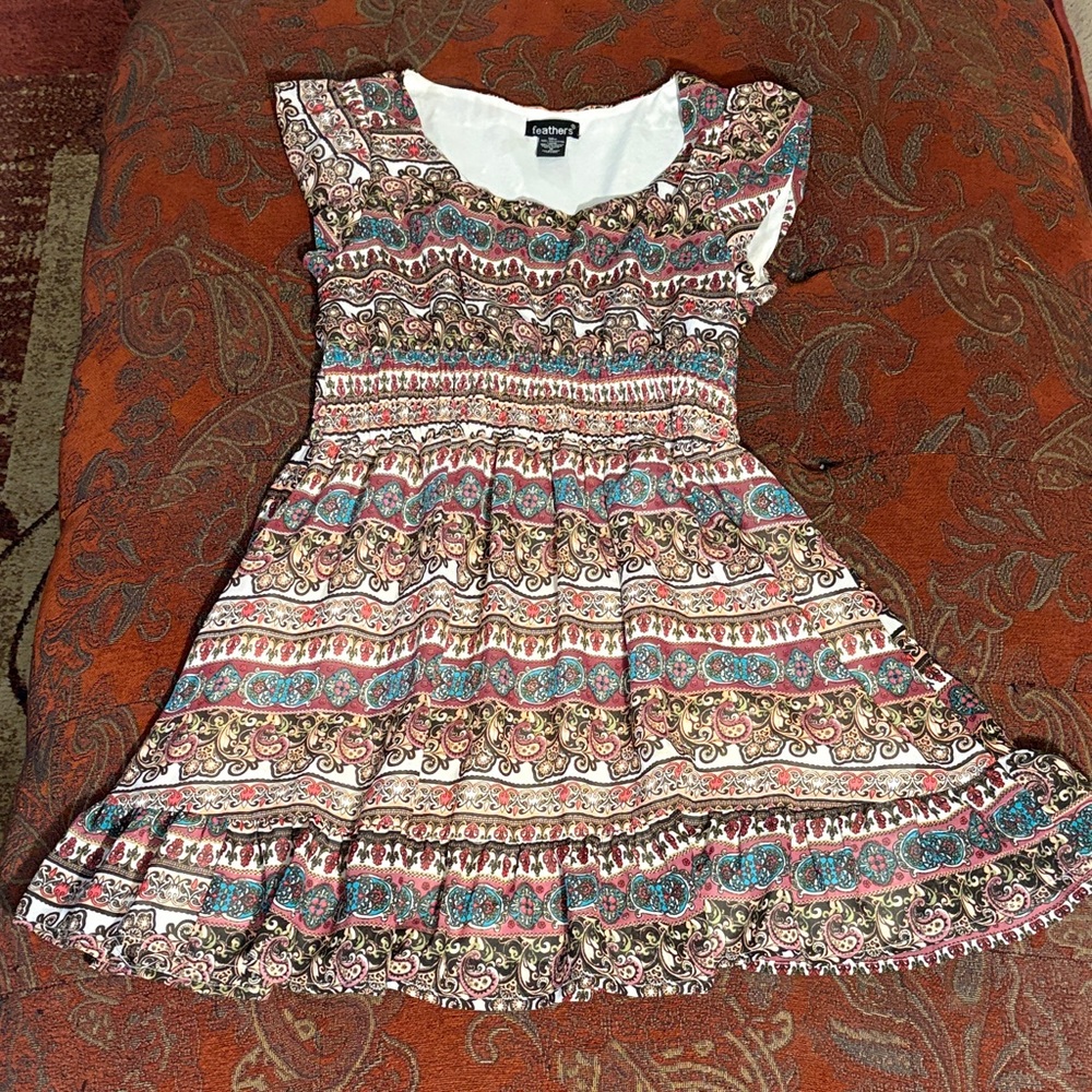 feathers women Paisley Stripe Dress in Teal, Brown, Pink, Cream